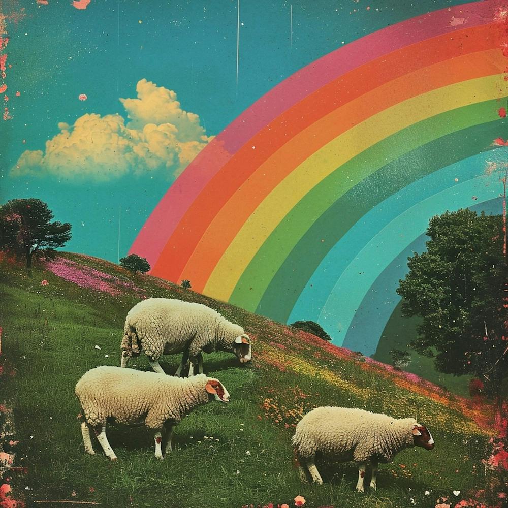 Sheep Retro Rainbow Collage 1