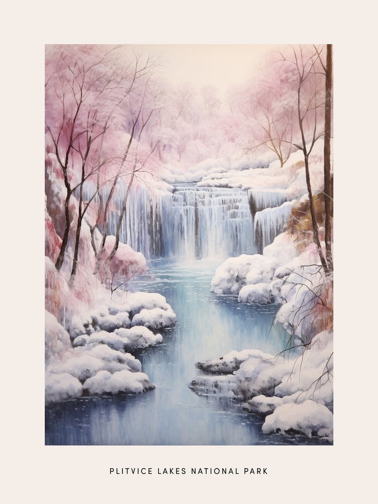 Dreamy Winter National Park Poster  Plitvice Lakes National Park Croatia 1