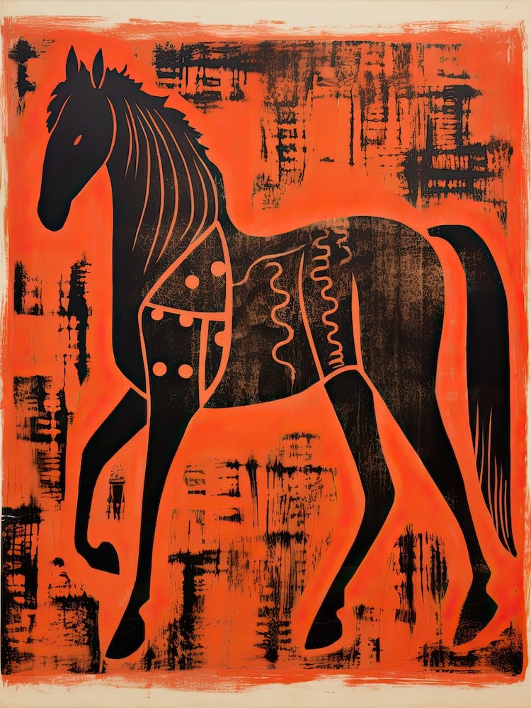Horse, Woodblock Animal  Drawing 3
