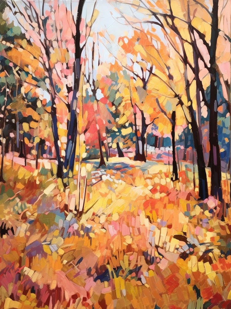 Autumn City Park Painting Forest Park Portland United States