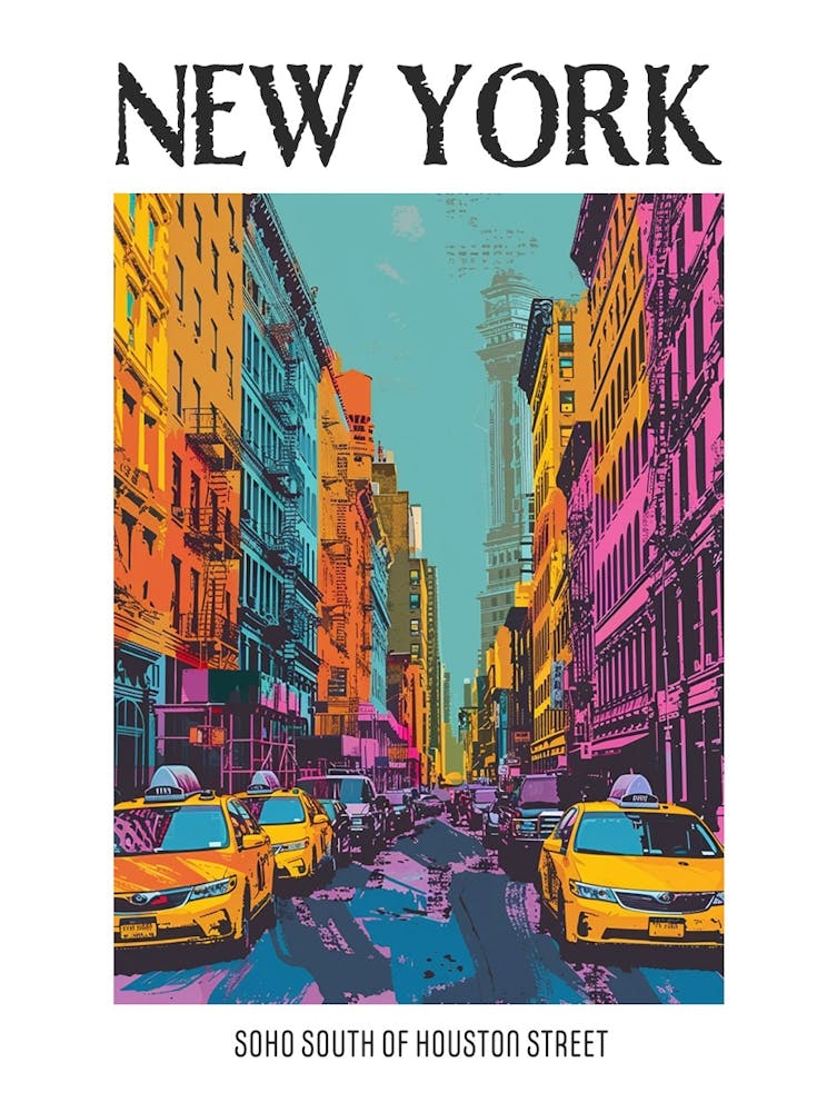 Soho South Of Houston Street New York Colourful Silkscreen Illustration 1 Poster