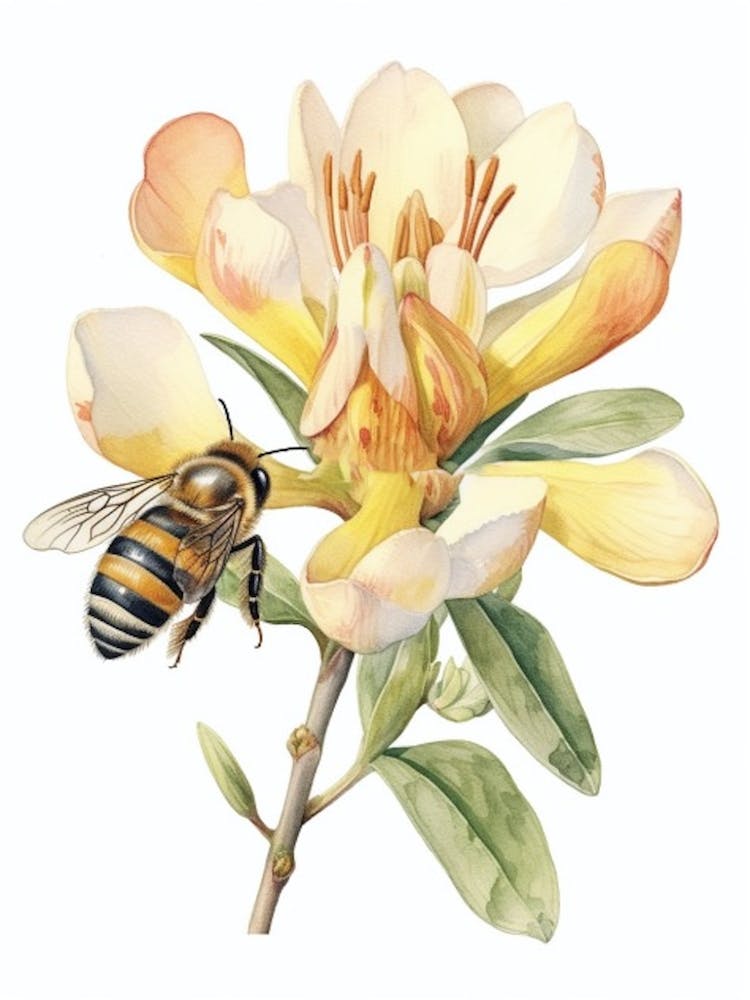 Beehive With Alstromeria Watercolour Illustration 2