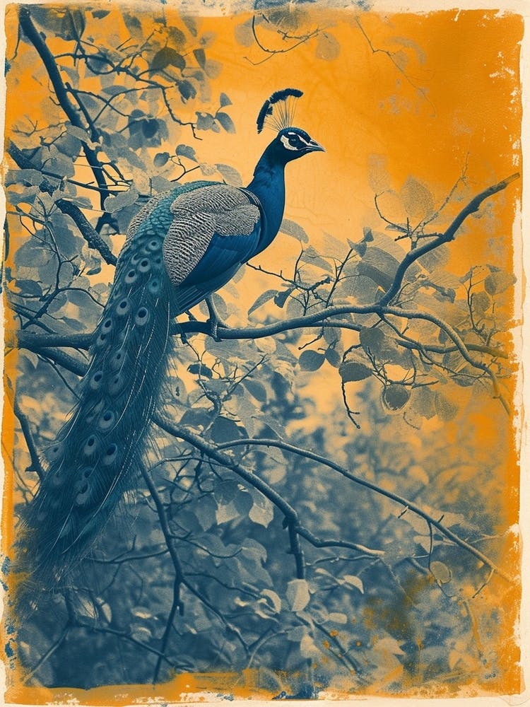 Orange & Blue Peacock In The Trees 1