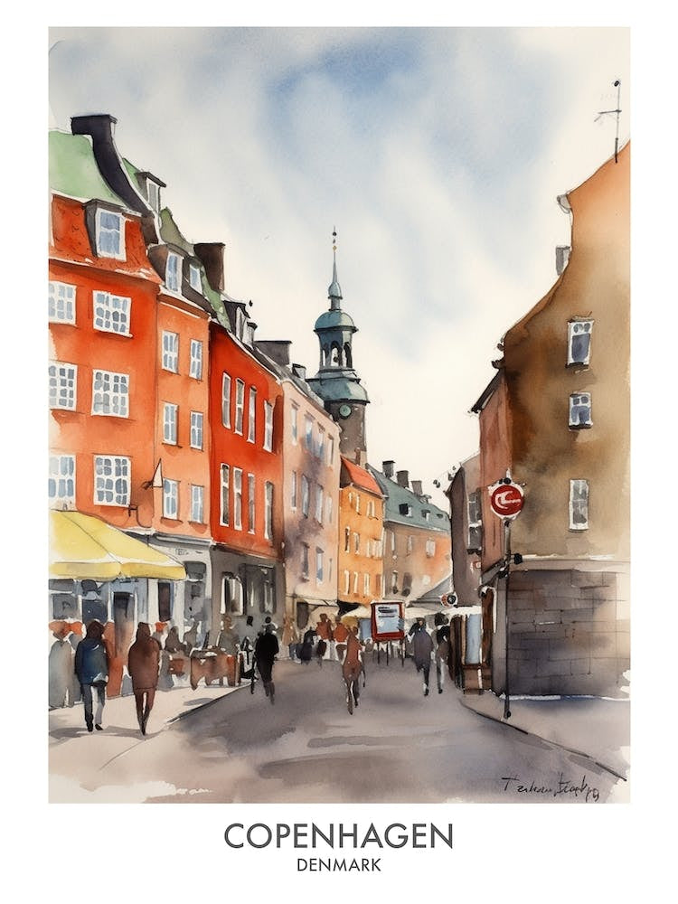 Copenhagen 1 Watercolour Travel Poster
