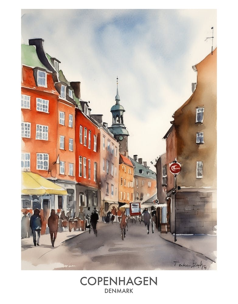 Copenhagen 1 Watercolour Travel Poster