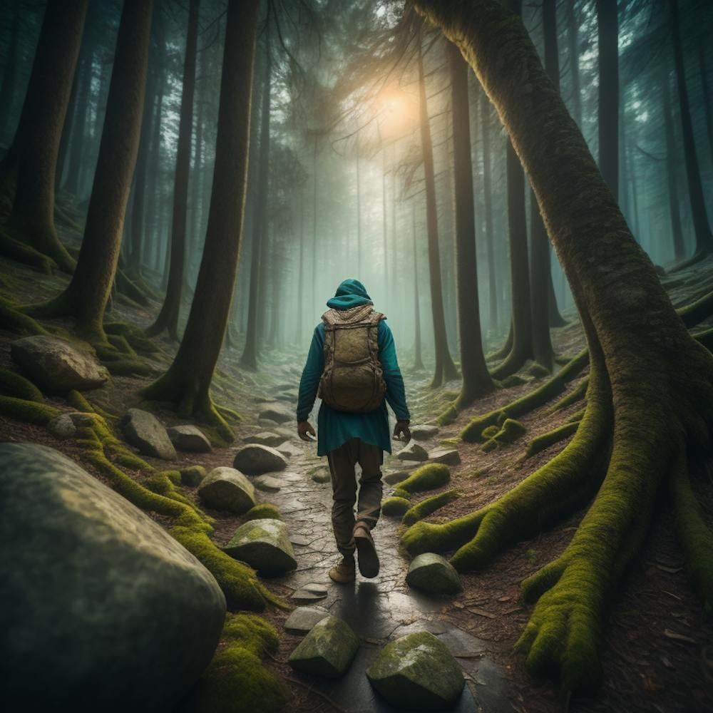 Man Walking Through A Forest