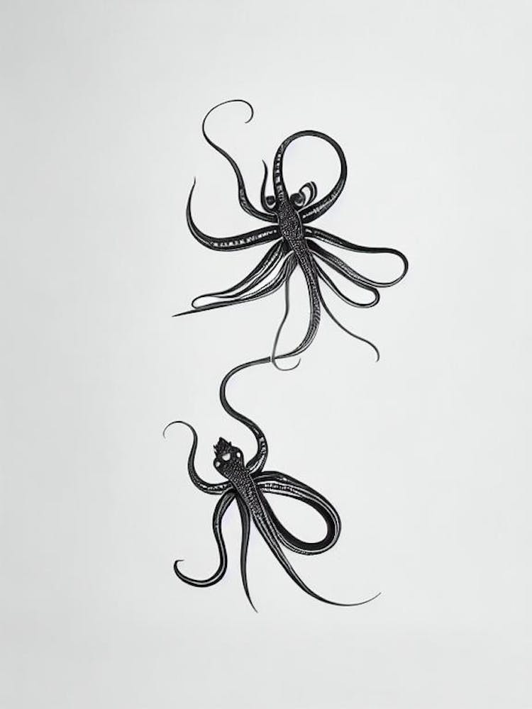 Mimic Octopus Black & White Drawing