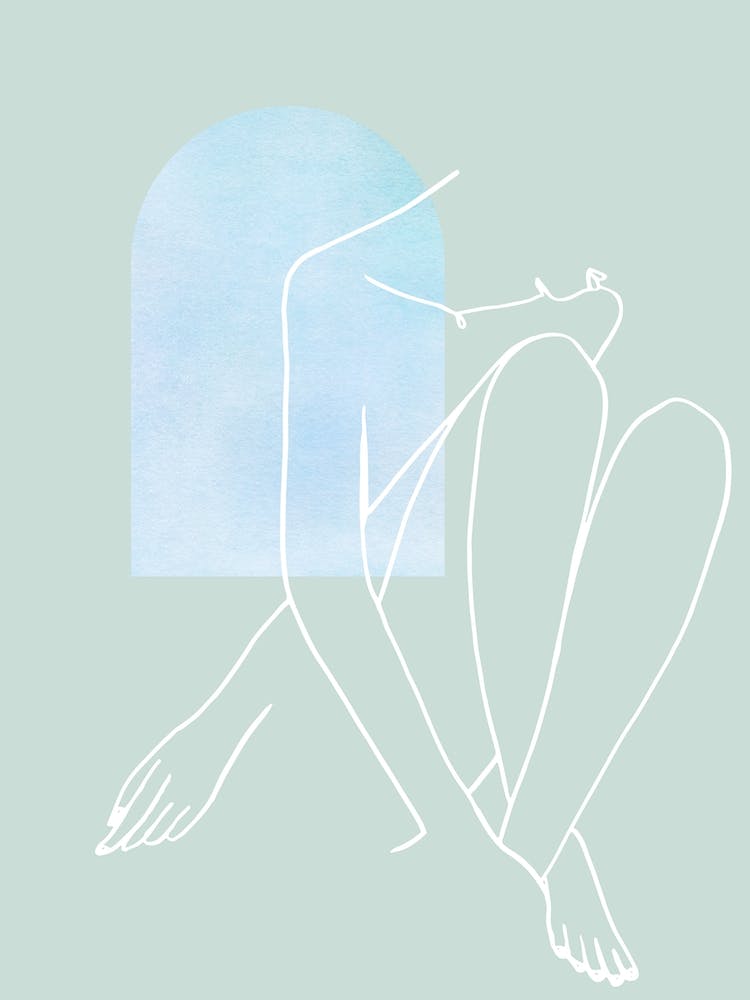 Line Art Woman Legs Crossed Looking Down Pastel