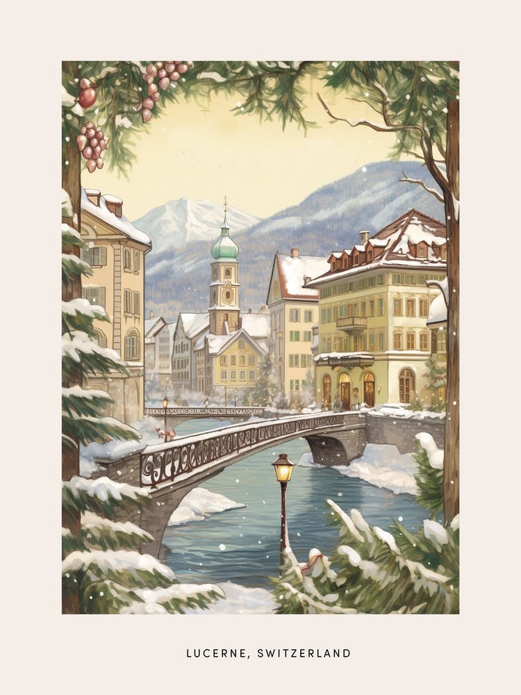 Vintage Winter Poster Lucerne Switzerland 2