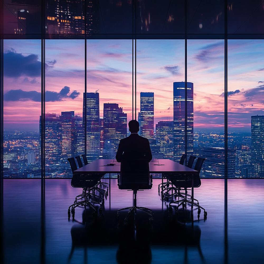 Businessman At Table At Sunset