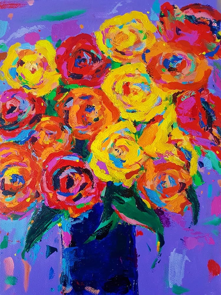 Roses In A Blue Vase