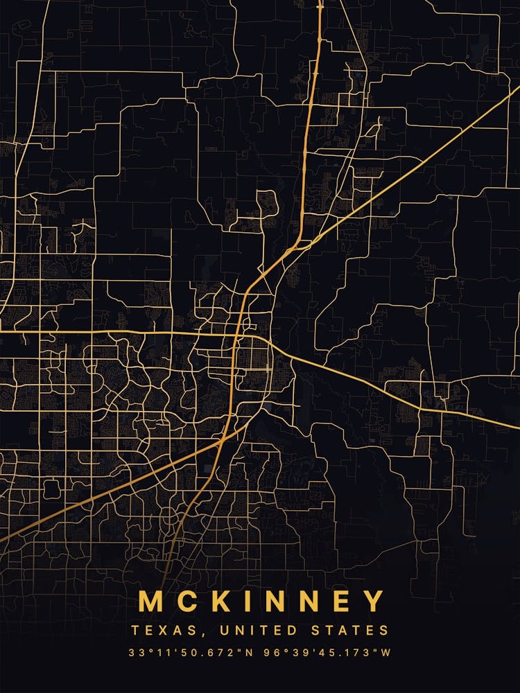 McKinney Texas USA Black And Gold Map
