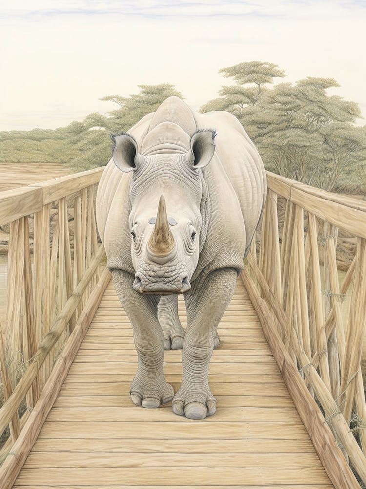 Rhino Walking Across A Wooden Bridge Illustration 3