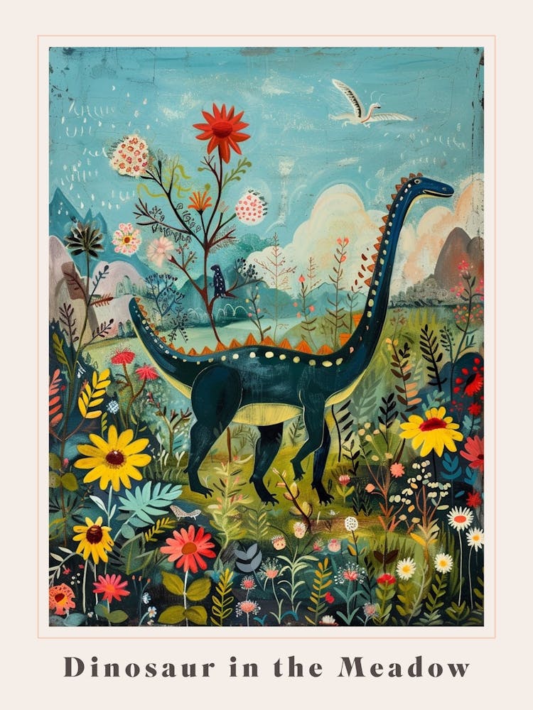 Dinosaur In The Meadow Painting 1 Poster