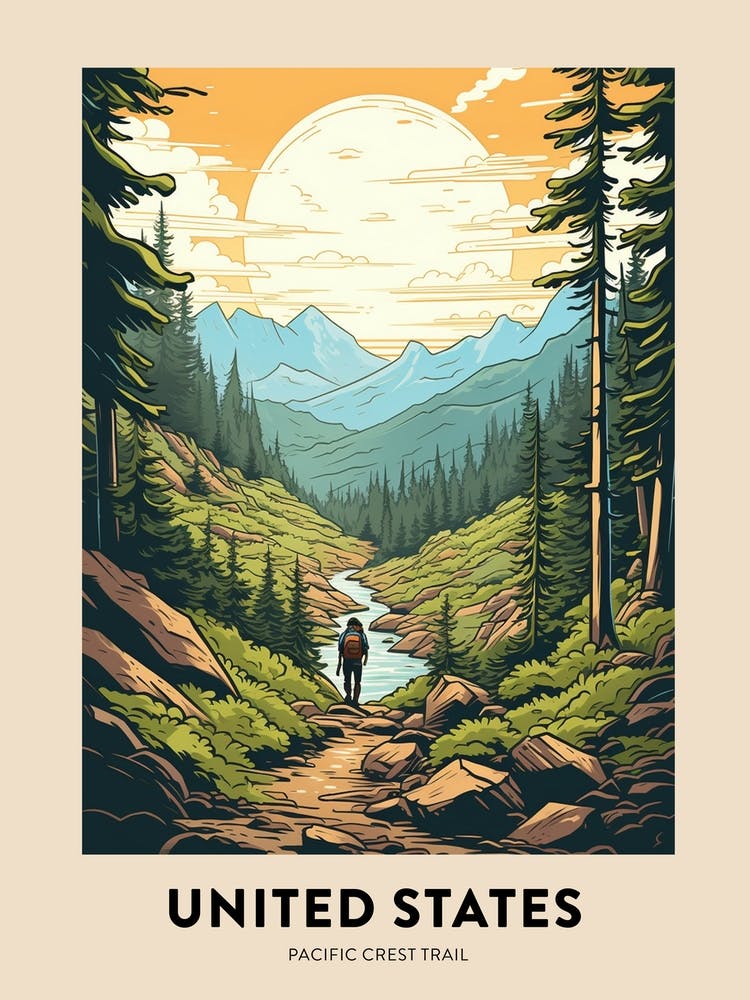 Pacific Crest Trail Usa 4 Vintage Hiking Travel Poster