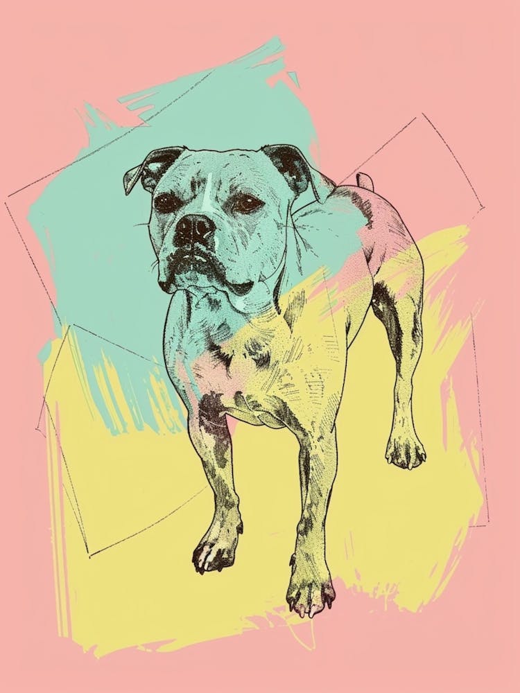 Pastel Staffordshire Bull Terrier Dog Pastel Line Illustration 1