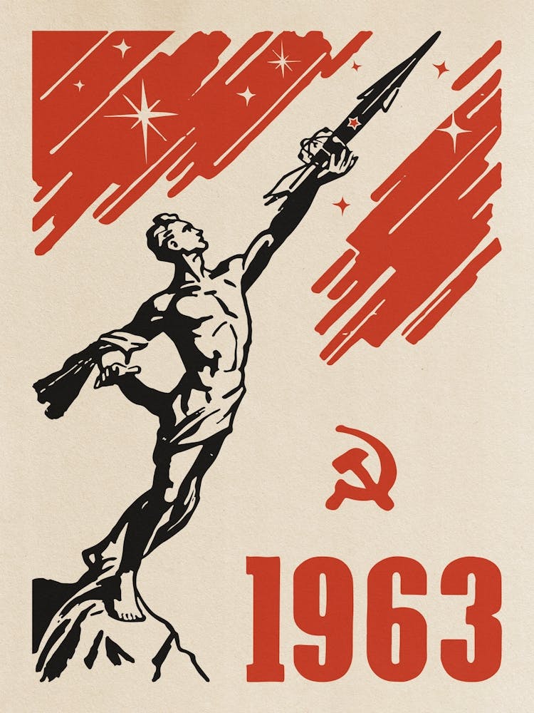 Soviet space, USSR 1963 — Soviet space poster, retro Soviet art, vintage space print, propaganda poster