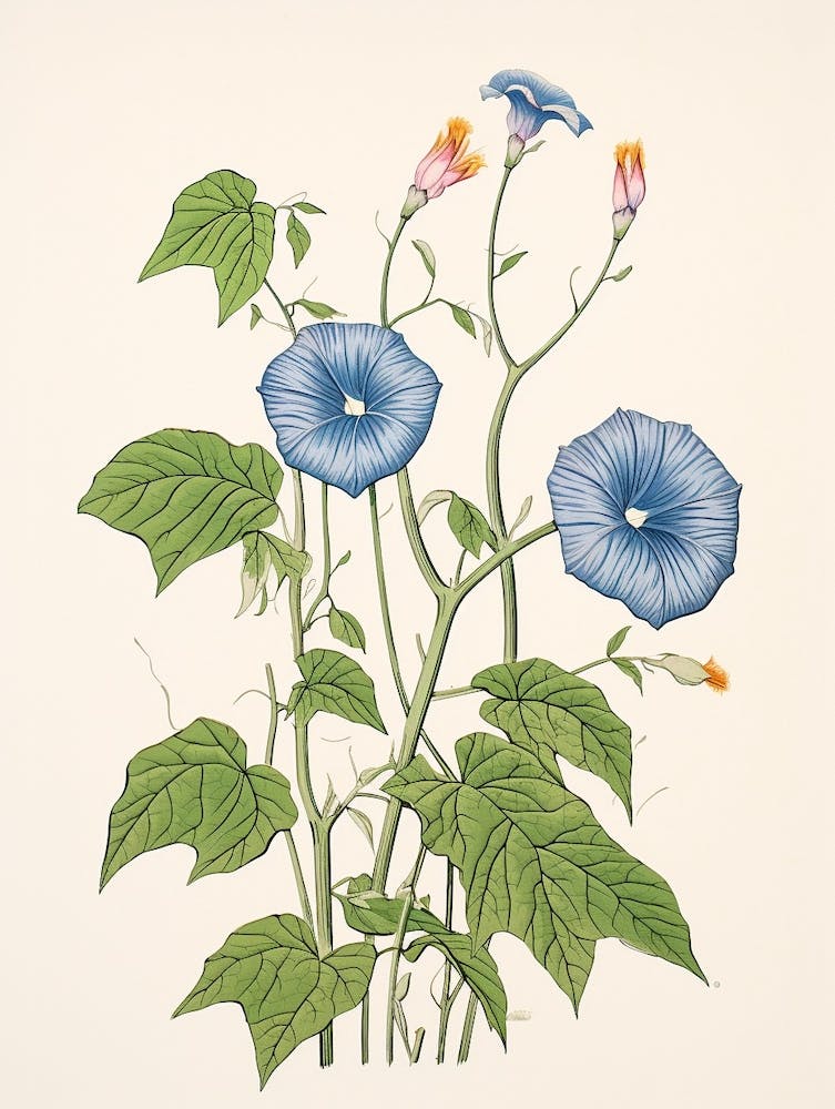 Asagao Morning Glory 2 Vintage Japanese Botanical