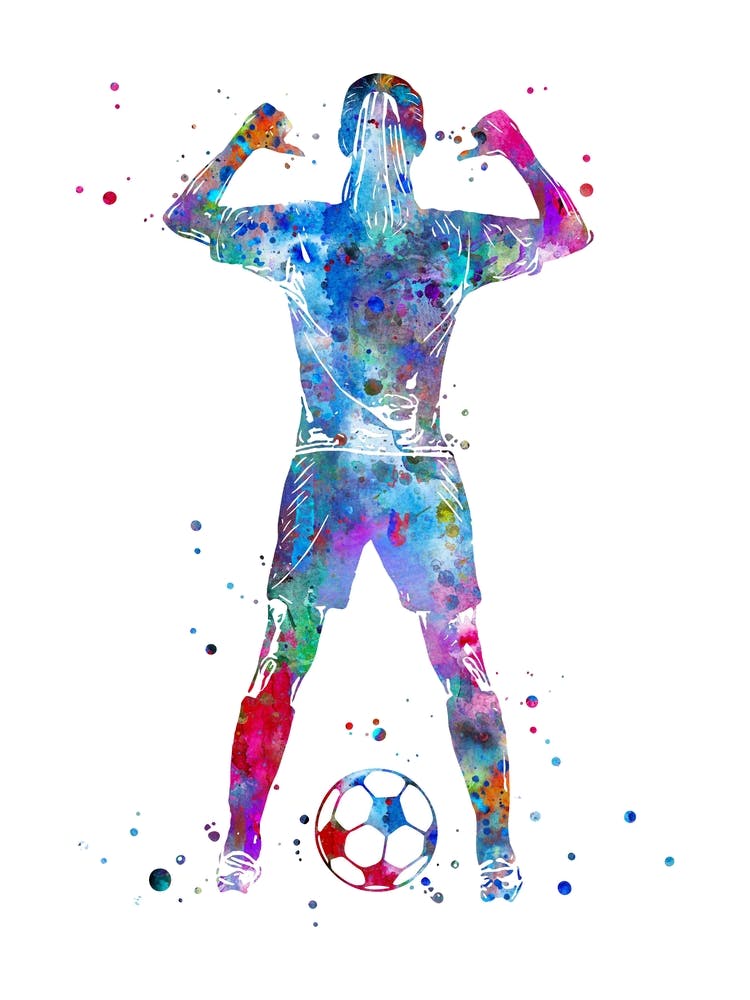 Soccer Player Girl With Ball Watercolor