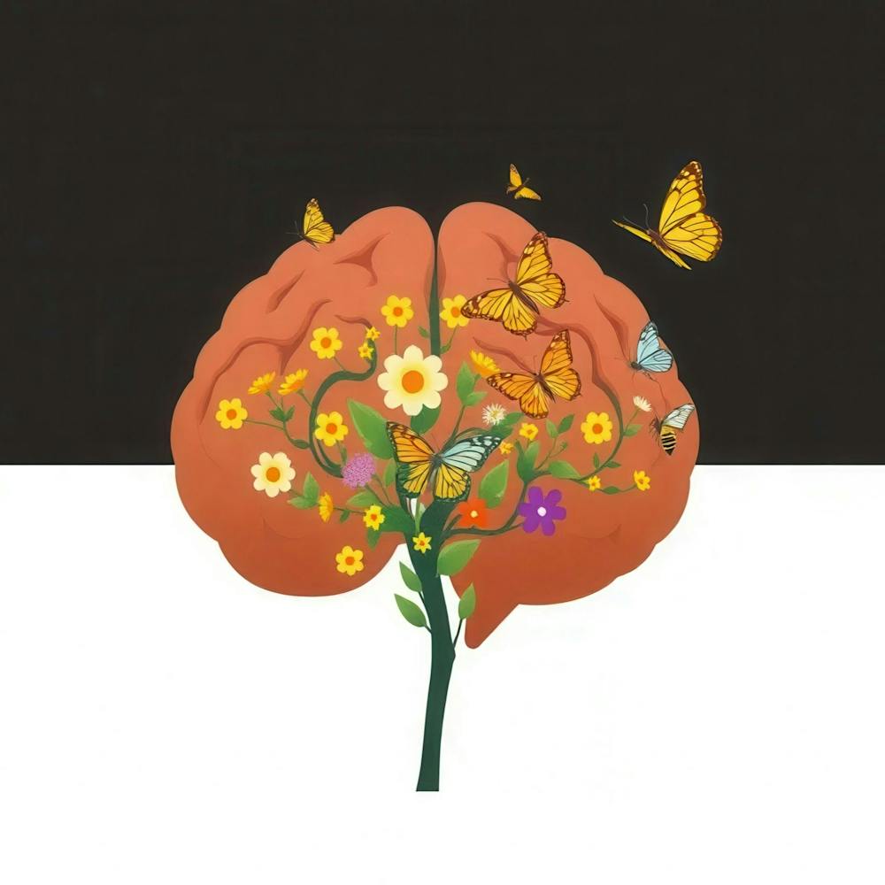 Brain With Flowers And Butterflies