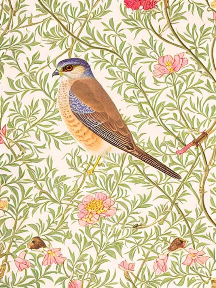Eurasian Sparrowhawk William Morris Style Bird