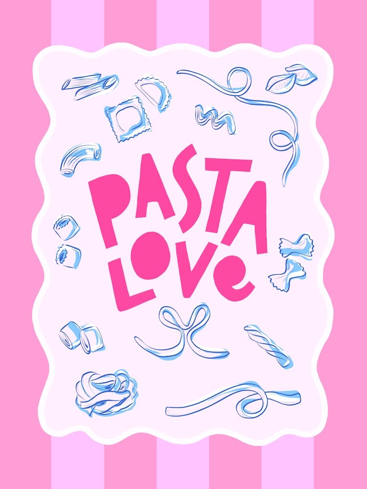 Pasta Love Typography Summer Sketch Italian Style Pastel pink stripes