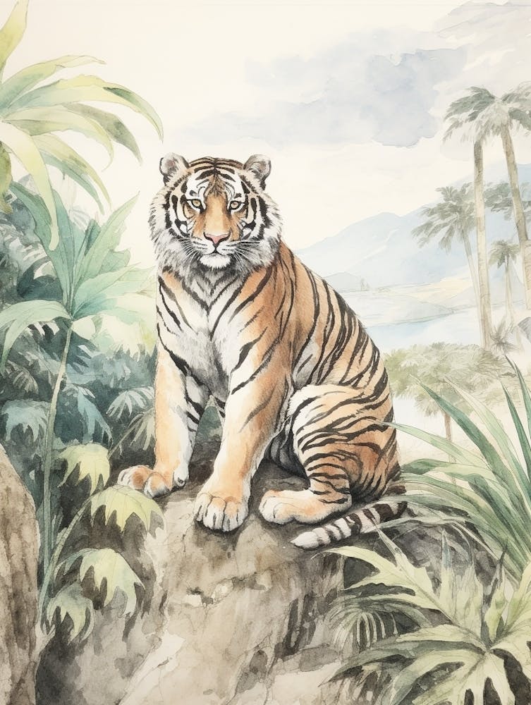Märchenbuch-Tier Aquarell Tiger 2