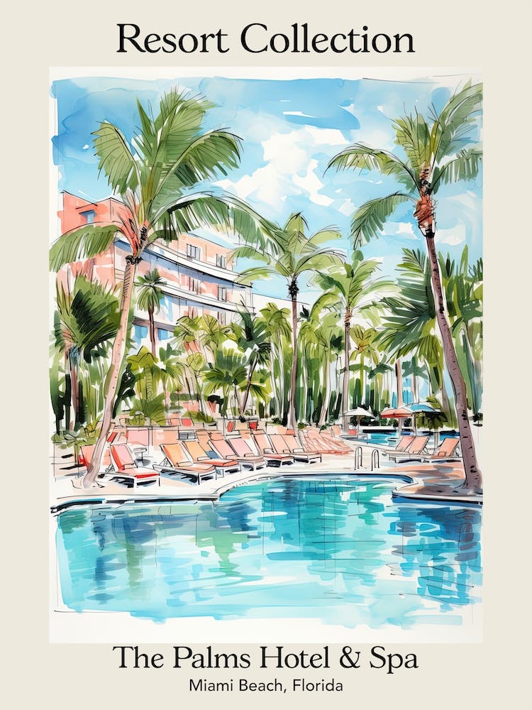 Poster Of The Palms Hotel & Spa   Miami Beach, Florida   Resort Collection Storybook Illustration 4
