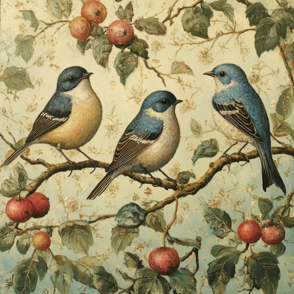 Trois Grives Bleues - Œuvre d'Art