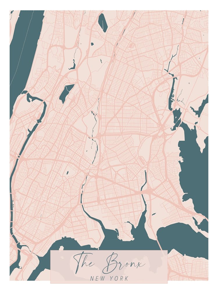 The Bronx New York Pink and Blue Cute Script Street Map