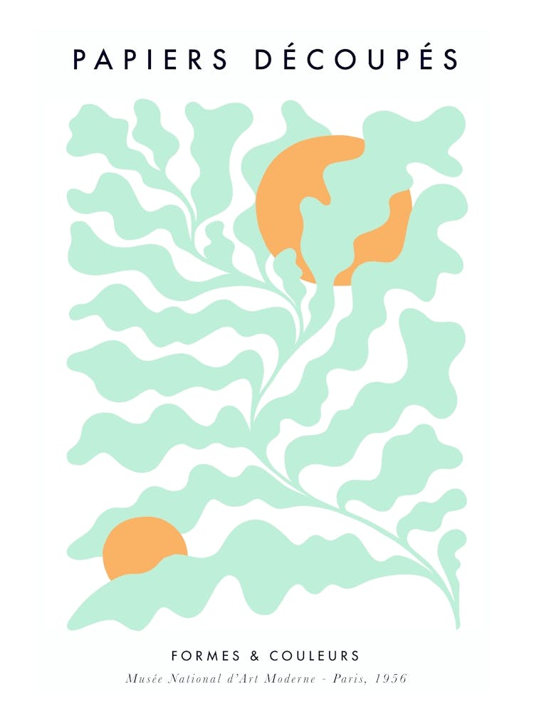 Serene Matisse Abstract Cut-out Foliage Sun Moon Mint on White