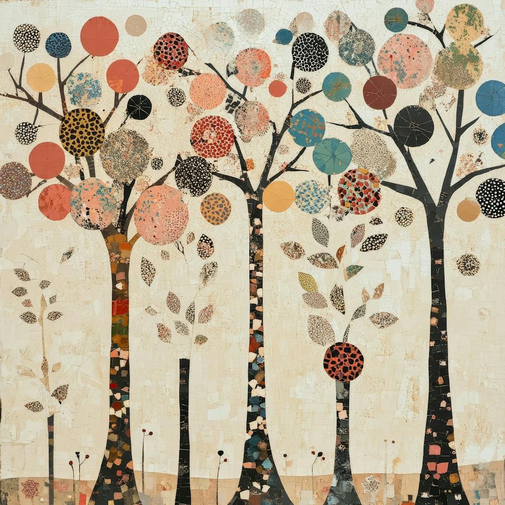 Folk Art Style Mosaic Trees 6