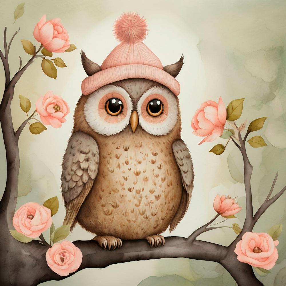 Illustration d'un hibou sur une branche d'arbre avec ombrage 3