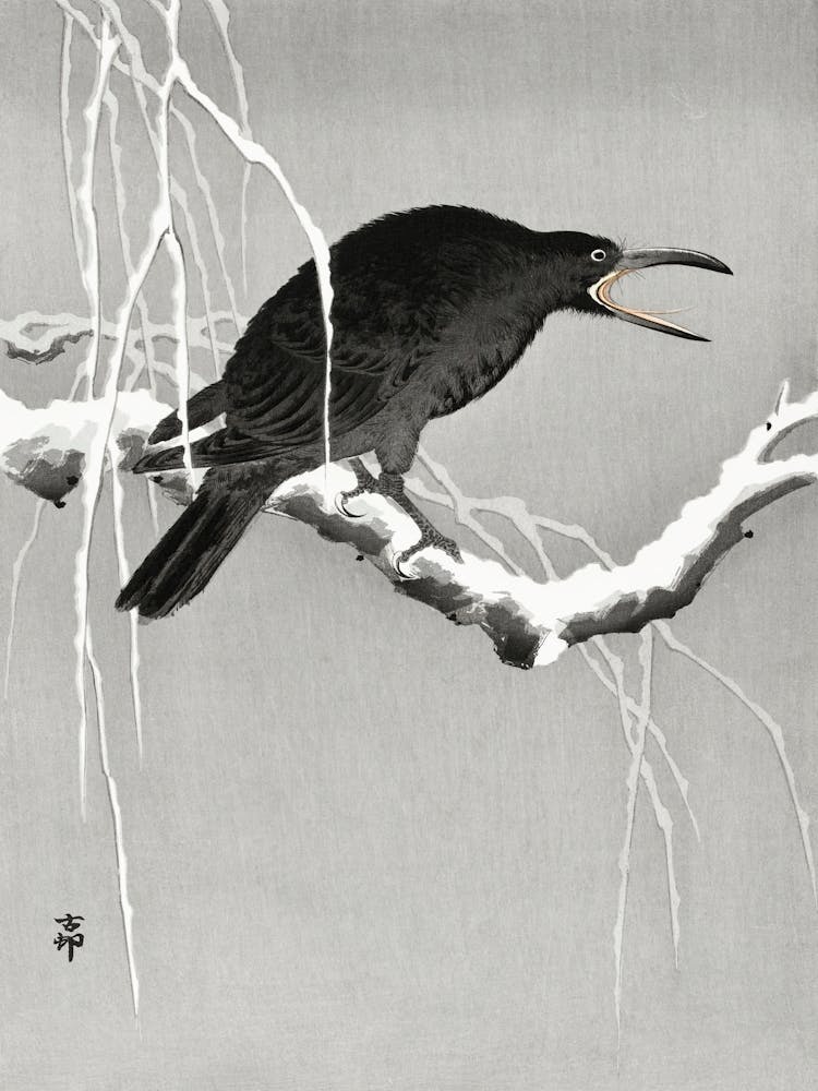 Crow On Snowy Tree Branch (1900 1945), Ohara Koson