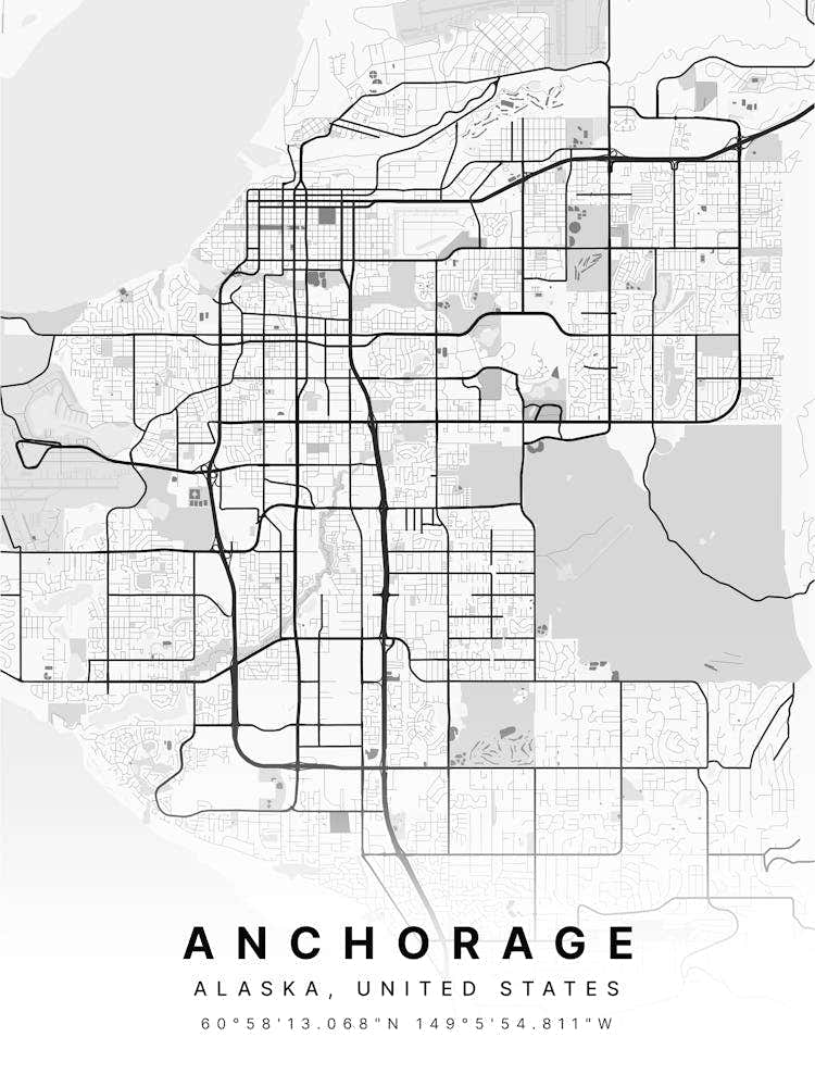 Anchorage Alaska USA White Map