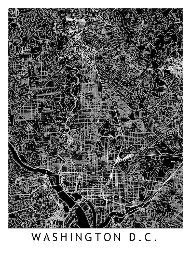 Washington Black And White Map