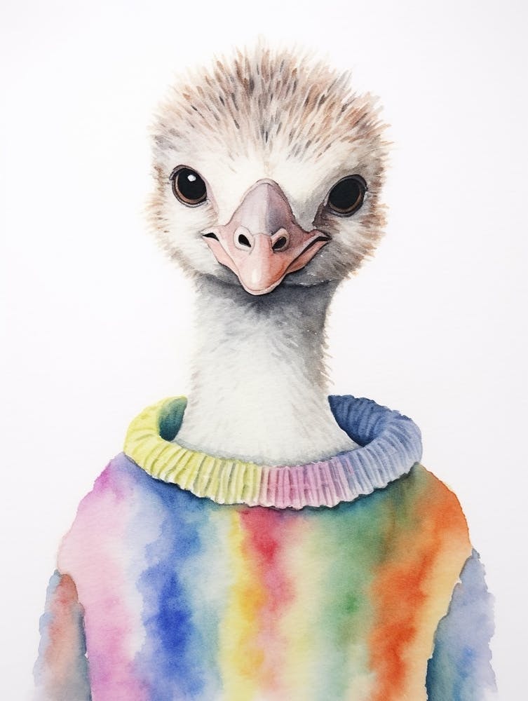 Baby Animal Watercolour Ostrich