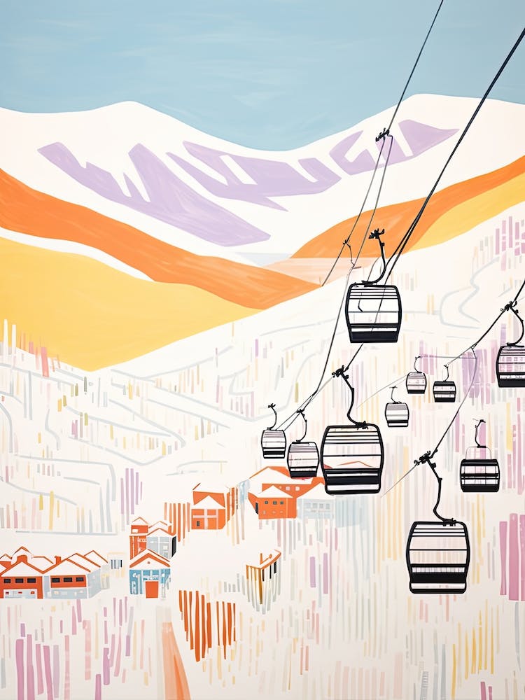 Telluride Ski Resort   Colorado, Usa, Ski Resort Pastel Colours Illustration 2