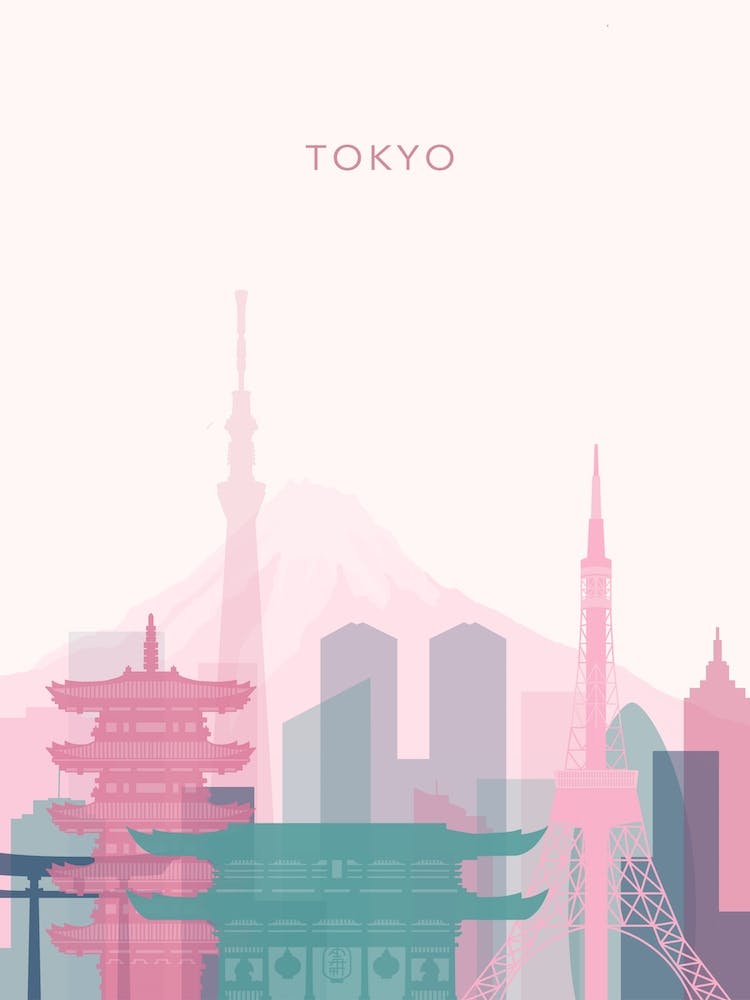 Pink And Teal Tokyo Skyline