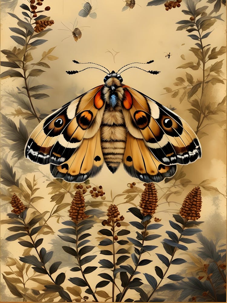 Elegant Moth & Botanical Art | Vintage Nature-Inspired Wall Decor Art
