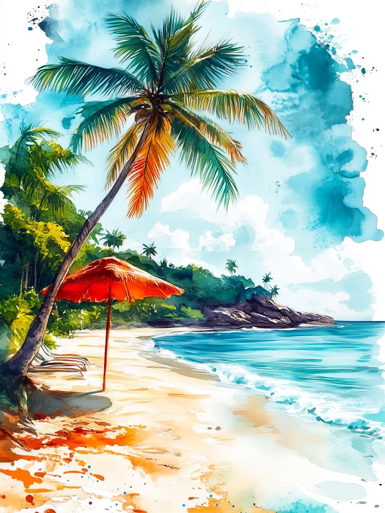 Plage Tropicale à l'Aquarelle