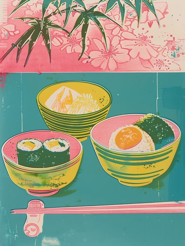 Japanese Food Retro Silkscreen Style