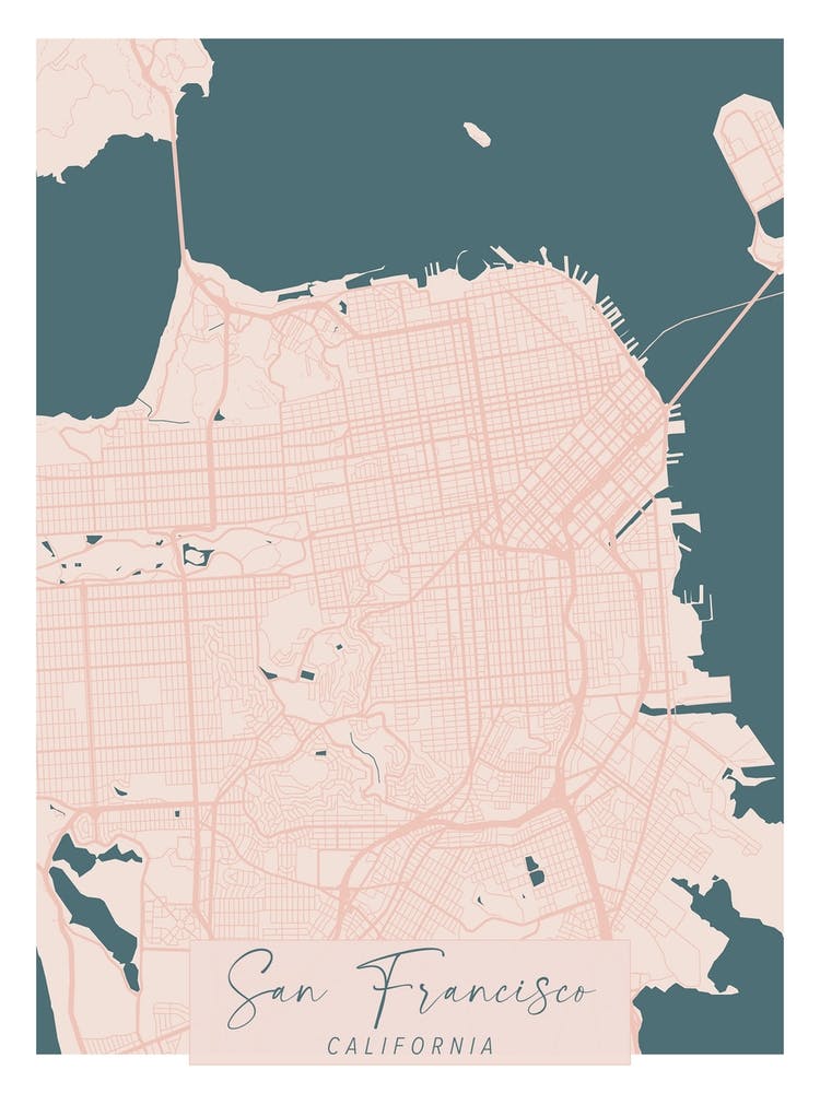 San Francisco California Pink and Blue Cute Script Street Map