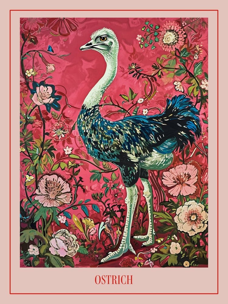 Floral Animal Painting Ostrich 2 Poster
