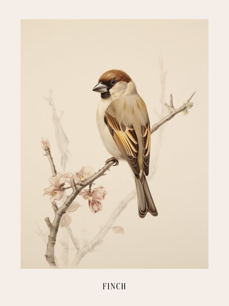 Vintage Bird Drawing Finch 2 Poster