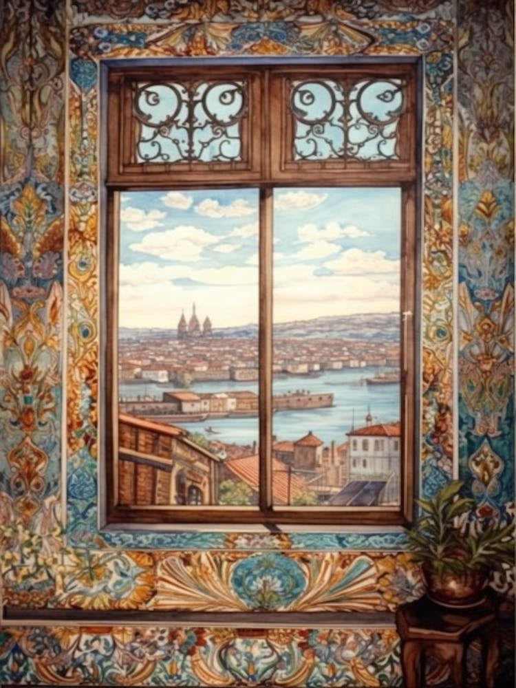 A Window View Of Istanbul In The Style Of Art Nouveau 3