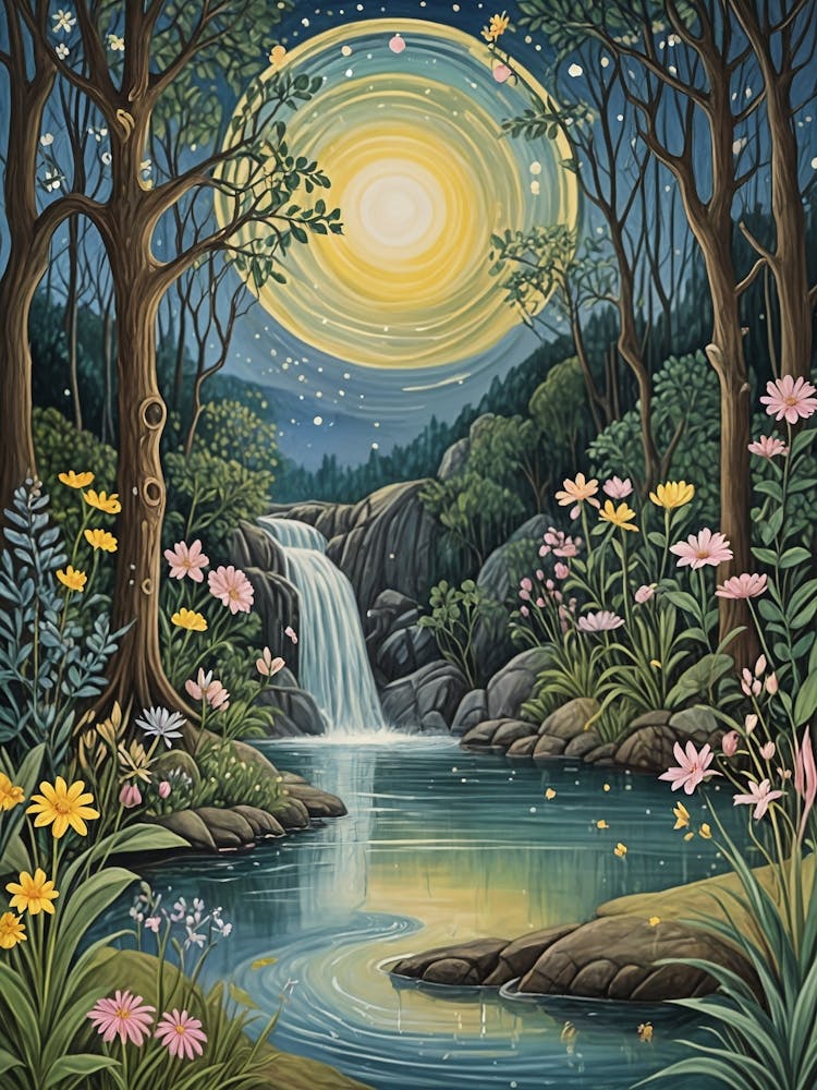 Moonlight By The Waterfall