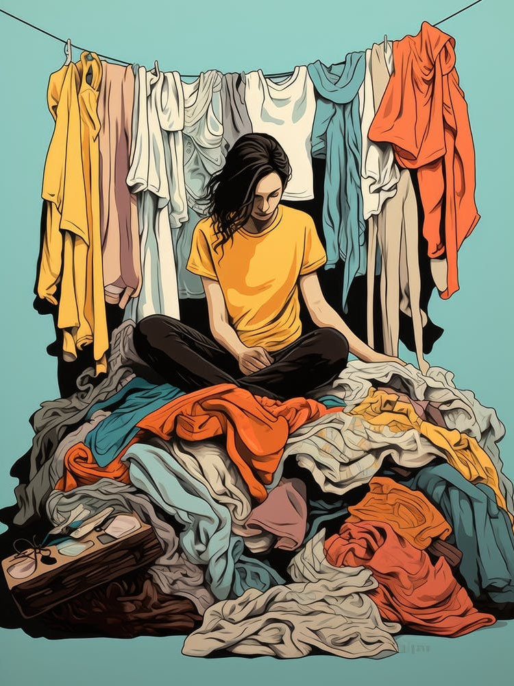 Girl In A Pile Of Clothes 1