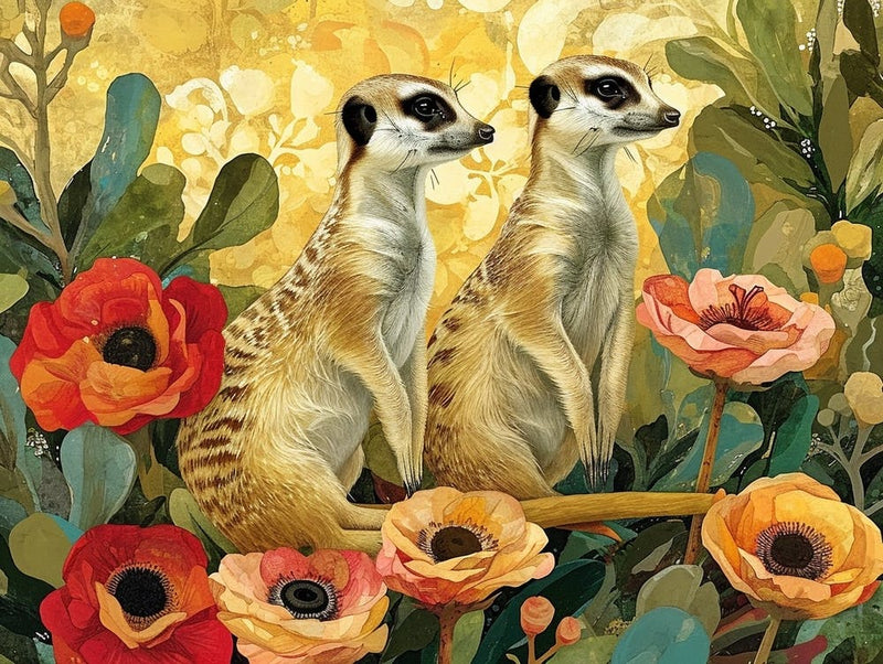Floral Animal Illustration Meerkat 2