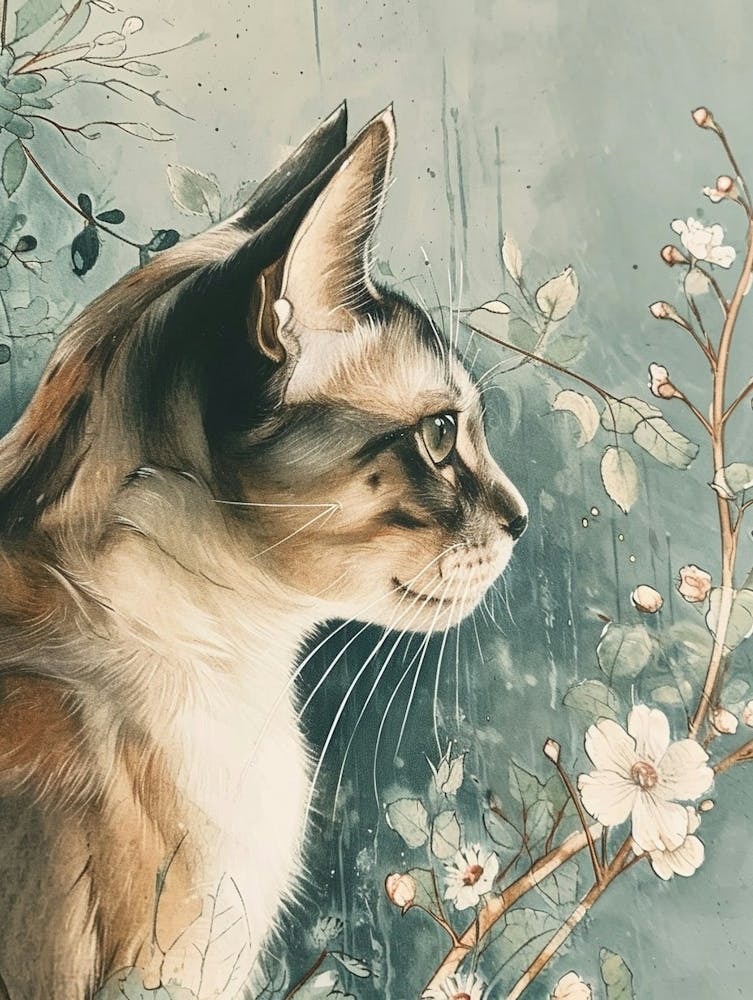 Oriental Shorthair Cat Japanese Illustration 4